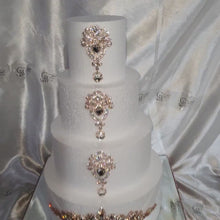Load and play video in Gallery viewer, Crystal cake brooch,ROSE GOLD cake decoration, rhinestone cake jewellery, many designs  to choose- by Crystal wedding uk
