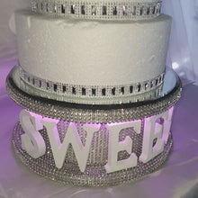 Load and play video in Gallery viewer, Sweet 16 cake stand  date- REAL CRYSTAL stone celebration cake stand + lights

