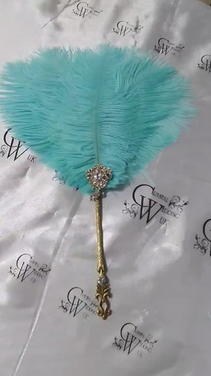 Ostrich feather Fan, Teal smalll Bridesmaid wedding fan- ANY COLOUR by Crystal wedding uk