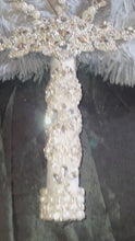 Load and play video in Gallery viewer, Feather Fan wedding bouquet, grey Ostrich feather bouquet or matching  boutonniere by Crystal wedding uk
