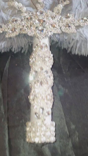 Feather Fan wedding bouquet, grey Ostrich feather bouquet or matching  boutonniere by Crystal wedding uk