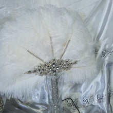 Load and play video in Gallery viewer, OFF WHITE Wedding feather fan, brides ostrich fan, wedding hand fan- custom made by Crystal wedding uk

