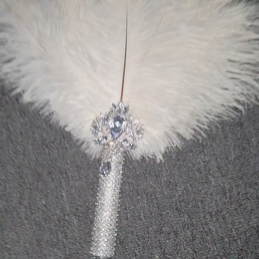 vintage style feather fan, brides wedding hand fan - any colour as custom made by Crystal wedding uk