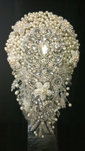 Load image into Gallery viewer, Pearl cascade teardrop  brooch  bouquet Jeweled  art deco gatsby vintage style. by Crystal wedding uk
