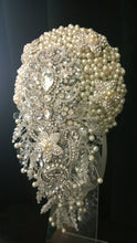 Load image into Gallery viewer, Pearl cascade teardrop  brooch  bouquet Jeweled  art deco gatsby vintage style. by Crystal wedding uk
