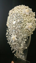 Load image into Gallery viewer, Pearl cascade teardrop  brooch  bouquet Jeweled  art deco gatsby vintage style. by Crystal wedding uk

