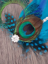 Load image into Gallery viewer, Peacock Sword Feather and Rhinestone  Buttonhole boutonniere,hair clip Wedding
