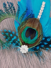 Load image into Gallery viewer, Peacock Sword Feather and Rhinestone  Buttonhole boutonniere,hair clip Wedding
