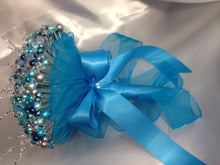 Load image into Gallery viewer, Pearl and crystal wedding bouquet  &amp;  boutonniere  flower girl wand many colours
