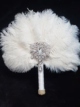 Load image into Gallery viewer, Brides Feather Fan bouquet , alternative  Bouquet,  Great Gatsby wedding style.
