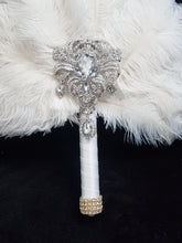 Load image into Gallery viewer, Brides Feather Fan bouquet , alternative  Bouquet,  Great Gatsby wedding style.
