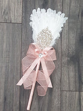 Load image into Gallery viewer, Bridesmaid Feather Fan flower girl wand. feather bouquet,  Great Gatsby 1920&#39;s wedding - ANY COLOUR
