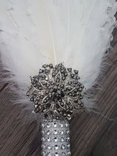 Load image into Gallery viewer, Bridesmaid Feather Fan bouquet,  Great Gatsby 1920&#39;s wedding - red,  graphite
