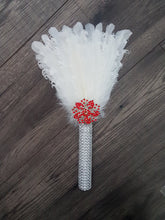 Load image into Gallery viewer, Bridesmaid Feather Fan bouquet,  Great Gatsby 1920&#39;s wedding - red,  graphite
