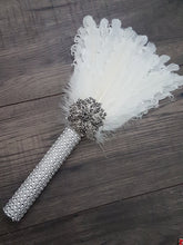 Load image into Gallery viewer, Bridesmaid Feather Fan bouquet,  Great Gatsby 1920&#39;s wedding - red,  graphite
