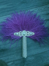 Load image into Gallery viewer, Ostrich PLUME Feather Fan   bouquet luxury  alternative  Bouquet  Great Gatsby wedding style -ANY COLOUR  Artificial bouquet
