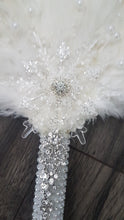 Load image into Gallery viewer, Snowflake  Feather Fan bouquet, winter wedding, Christmas bouquet.
