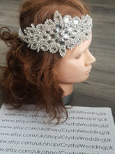 Load image into Gallery viewer, Vintage style Bridal Flapper headpiece fascinator ,1920&#39;s rhinestone Headpiece, The Great Gatsby rhinestone brooch, hair tie
