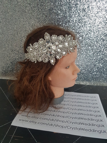 Vintage style Bridal Flapper headpiece fascinator ,1920's rhinestone Headpiece, The Great Gatsby rhinestone brooch, hair tie