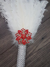 Load image into Gallery viewer, Bridesmaid Feather Fan bouquet,  Great Gatsby 1920&#39;s wedding - red,  graphite
