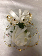 Load image into Gallery viewer, Groom Boutonniere. rose,pearl and crystals. custom Wedding Buttonhole Pin.  Wedding Boutonnière by Crystal wedding uk
