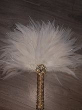 Load image into Gallery viewer, Brides Feather Fan bouquet GOLD AND WHITE, Great Gatsby wedding style -ready to ship
