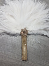 Load image into Gallery viewer, Brides Feather Fan bouquet GOLD AND WHITE, Great Gatsby wedding style -ready to ship
