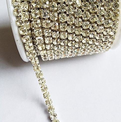 3 Feet/1 Yard SS18 4.3mm Rhinestone Chain, Crystal silver or gold Plated, Wedding Cake Banding.
