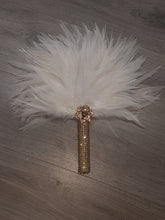 Load image into Gallery viewer, Brides Feather Fan bouquet GOLD AND WHITE, Great Gatsby wedding style -ready to ship
