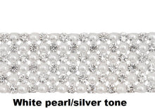 Load image into Gallery viewer, Diamante Rhinestone cake stand, platform plate White or ivory pearl &amp; real glass crystals
