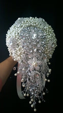 Load image into Gallery viewer, Pearl  cascade  brooch  bridal wedding bouquet 6&quot; x 12&quot;
