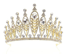 Load image into Gallery viewer, Tall  crystal tiara crown  Couture inspired modern crystal tiara Clear rhinestone crystal by Crystal wedding uk
