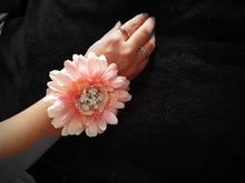 Load image into Gallery viewer, Gerbera wrist corsage,  Wedding  Corsage - prom corsage, blush pink peach

