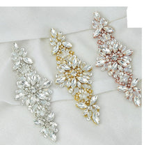 Load image into Gallery viewer, Rose gold crystal Flower wrist corsage, Wedding cuff, BRIDAL WRISTLET
