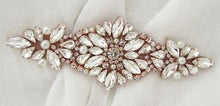 Load image into Gallery viewer, Rose gold crystal Flower wrist corsage, Wedding cuff, BRIDAL WRISTLET
