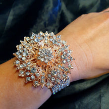 Load image into Gallery viewer, ROSE GOLD Wrist corsage ,Crystal rhinestone Wedding Cuff, bridesmaid Bracelet by Crystal wedding uk
