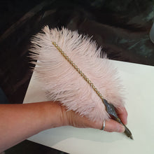 Load image into Gallery viewer, Ostrich Feather Quill Dip Pen Set . Matching Pen Stand for Weddings, Calligraphy, and Gifts
