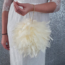 Load image into Gallery viewer, Feather Pomander With Rhinestone chain handle , large 8&quot; size. Feather Kissing Ball. Feather Flower Girl Bouquet. ANY COLOUR
