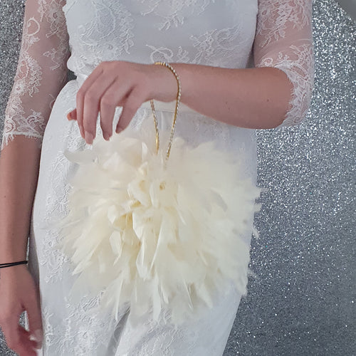 Feather Pomander With Rhinestone chain handle , large 8