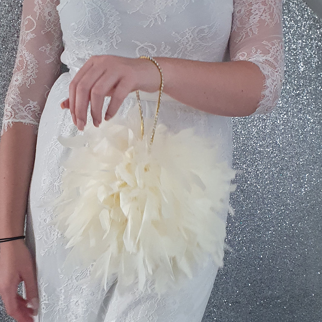 Feather Pomander With Rhinestone chain handle , large 8