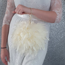 Load image into Gallery viewer, Feather Pomander With Rhinestone chain handle , large 8&quot; size. Feather Kissing Ball. Feather Flower Girl Bouquet. ANY COLOUR
