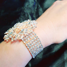 Load image into Gallery viewer, ROSE GOLD Wrist corsage ,Crystal rhinestone Wedding Cuff, bridesmaid Bracelet by Crystal wedding uk
