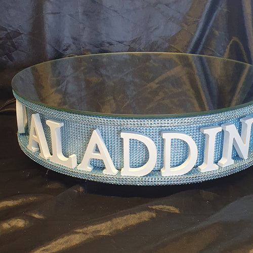 Personalised Cake stand ,carved wooden words wedding.birthday cake base + lights , RHINESTONE EFFECT FINISH
