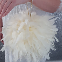 Load image into Gallery viewer, Feather Pomander With Rhinestone chain handle , large 8&quot; size. Feather Kissing Ball. Feather Flower Girl Bouquet. ANY COLOUR
