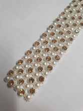 Load image into Gallery viewer, Gold Diamante &amp; white pearl ribbon string style banding ,rhinestone wedding cake decoration 1 yard  - White and Gold
