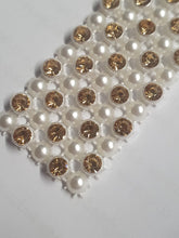 Load image into Gallery viewer, Gold Diamante &amp; white pearl ribbon string style banding ,rhinestone wedding cake decoration 1 yard  - White and Gold
