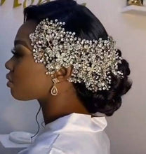 Load image into Gallery viewer, large Vintage  inspired crystal tiara hair band wrap  , hair piece by Crystal wedding uk
