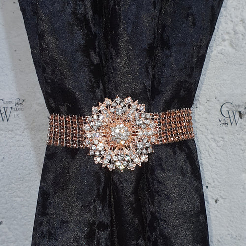 Crystal BroochTie Backs, rose gold and rhinestone Curtains hold backs, magnetic holders