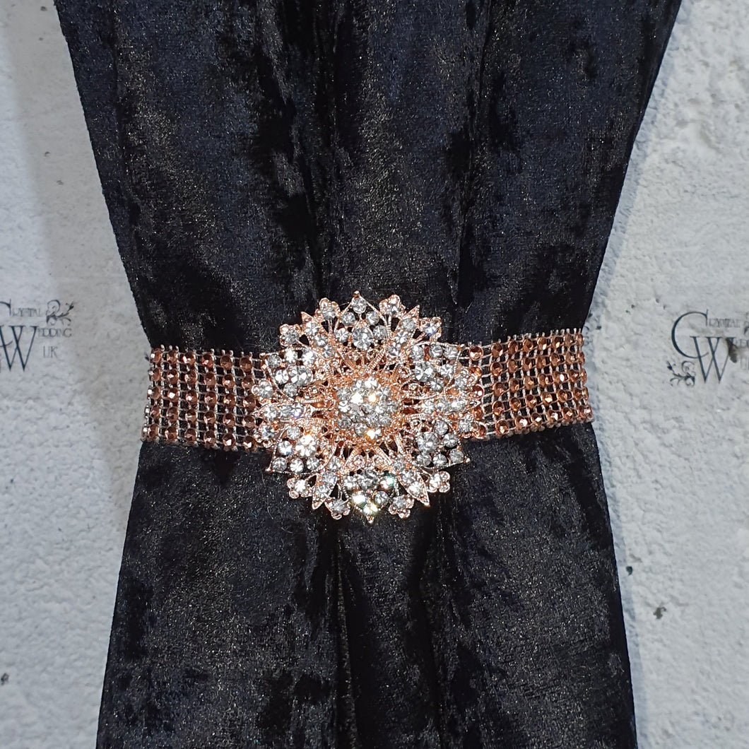 Crystal BroochTie Backs, rose gold and rhinestone Curtains hold backs, magnetic holders