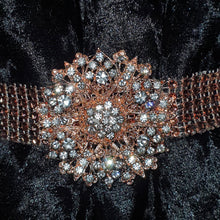 Load image into Gallery viewer, Crystal BroochTie Backs, rose gold and rhinestone Curtains hold backs, magnetic holders
